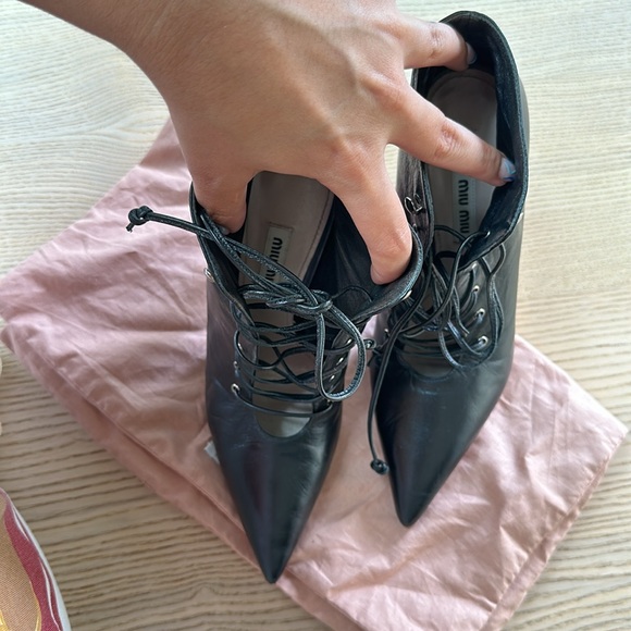 MIU MIU LACE UP STILETTO ANKLE BOOTS - Picture 14 of 17